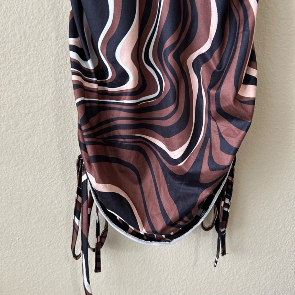 Swirl Dress Marble Brown Black White Pink Ruched Chest Sides by Shein Size XS - Picture 6 of 13